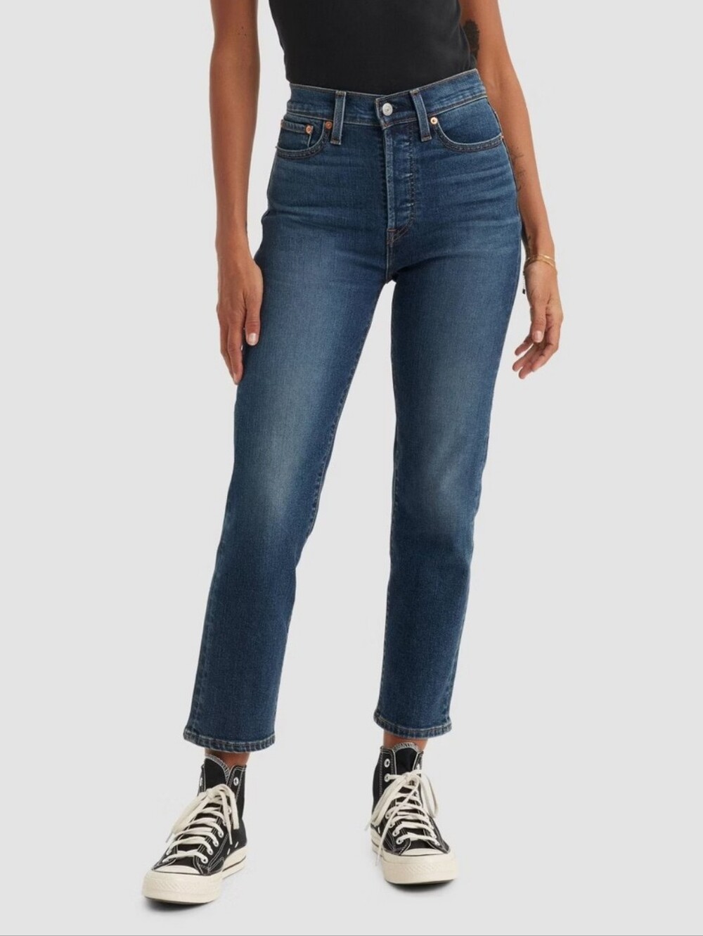 Levi's High Rise Wedgie Straight Leg Cropped Blue Jeans Five Button Fly Denim 32